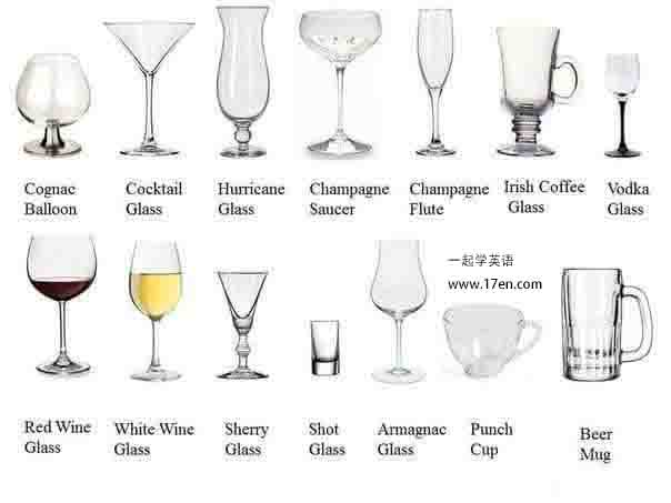 各类玻璃酒杯的英语单词